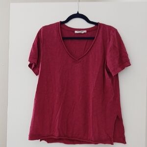 Project Social Deep Red V-Neck Short Sleeve Tee XSmall